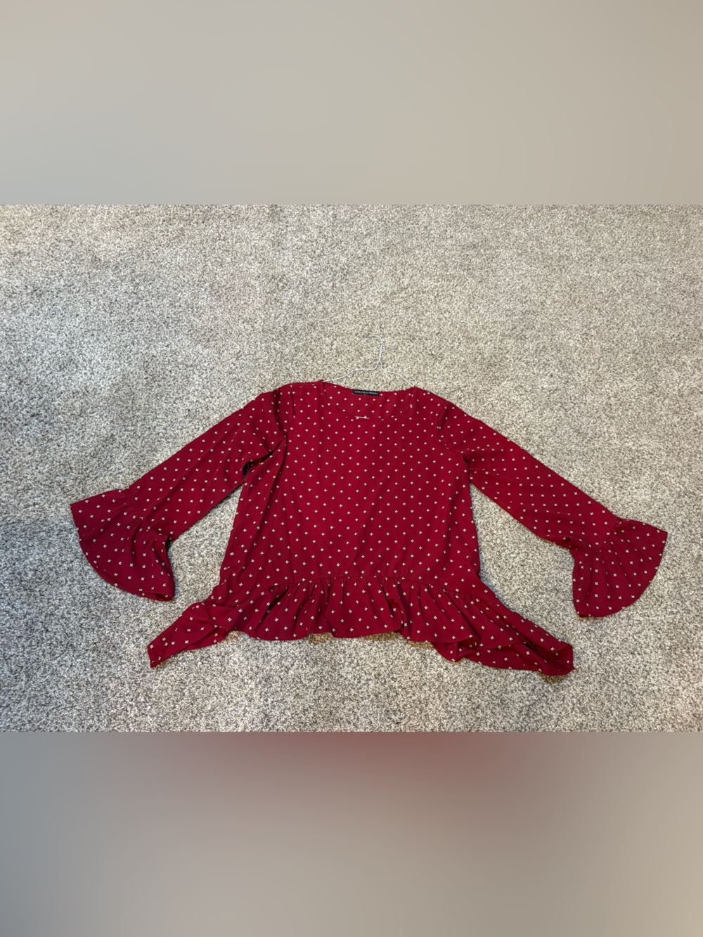 Harlowe & Graham Red Polka Dot Peplum Blouse